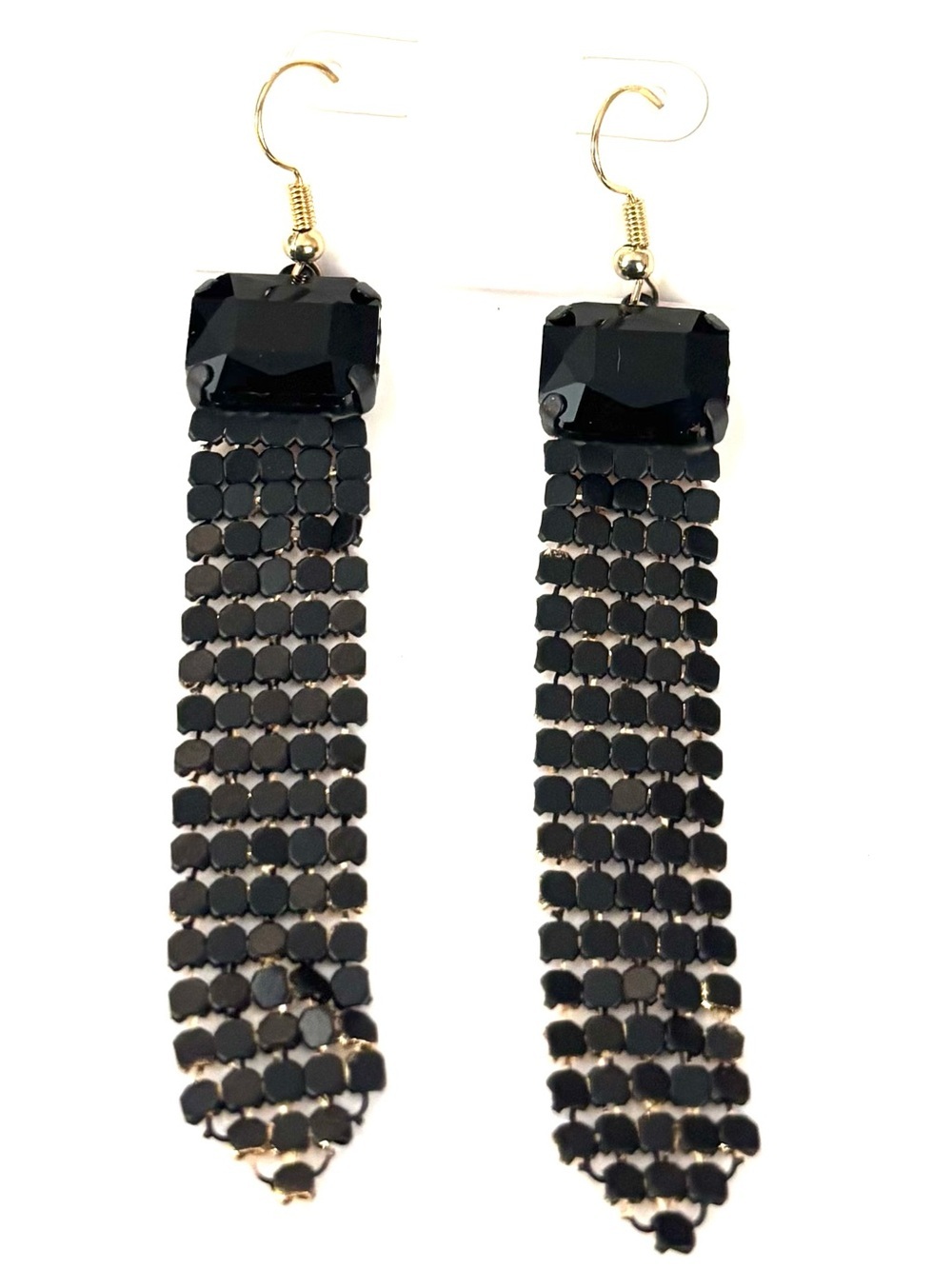 Fashion Jewelry Black Faceted Crystal Dangle Chain Earrings